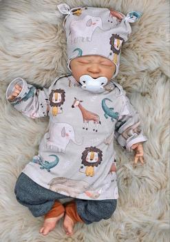 Handmade Pulli, Hose und Mütze gr.56 Safari Tiere