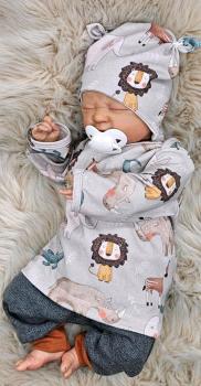 Preview: Handmade Pulli, Hose und Mütze gr.56 Safari Tiere