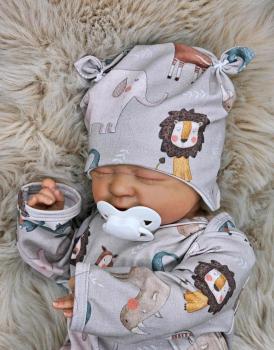 Preview: Handmade Pulli, Hose und Mütze gr.56 Safari Tiere