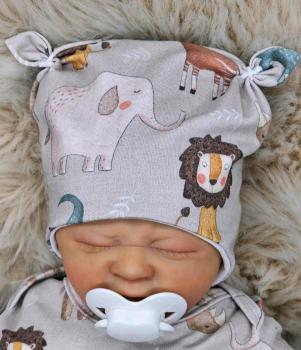 Preview: Handmade Pulli, Hose und Mütze gr.56 Safari Tiere