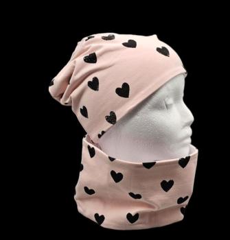 Handmade Beanie & Loop rosa Herzchen