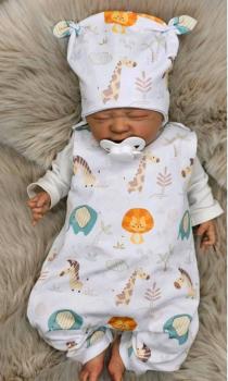 Handmade Strampler mit Mütze gr.56 Löwe Giraffe Zebra