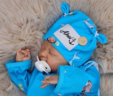 Preview: handmade Strampler, Pulli und Mütze gr 56 Meerestiere maritim