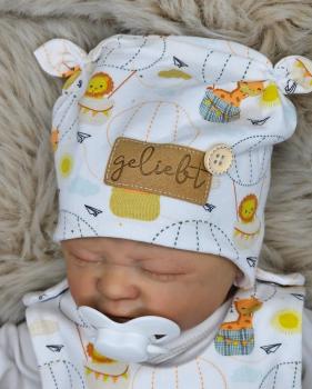 Preview: Handmade Strampler mit Mütze gr.56 Tiere Heißluftballon