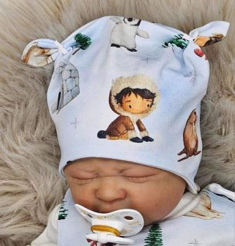 Preview: Handmade Strampler mit Mütze gr.56 Eisbären Pinguin Schnee Winter