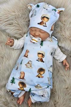 Handmade Strampler mit Mütze gr.56 Eisbären Pinguin Schnee Winter