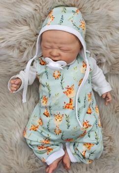 Handmade Strampler mit Babyhaube gr.56 Giraffe