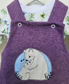 Preview: Handmade Latzhose mit Pulli gr.56/62 Eisbär Blumen