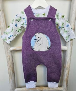 Preview: Handmade Latzhose mit Pulli gr.56/62 Eisbär Blumen