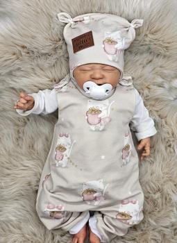 Handmade Strampler mit Mütze gr.56 Katzen Sterne