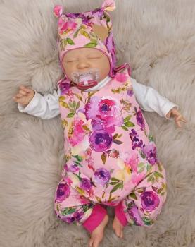 Handmade Strampler mit Mütze gr.56 Rosen pink Herzchen