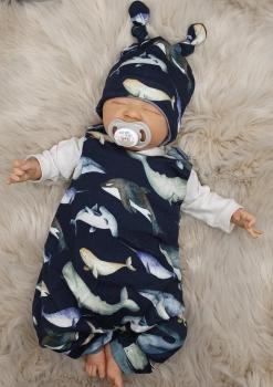 Handmade Strampler mit Zipfelmütze gr.56 Wale maritim