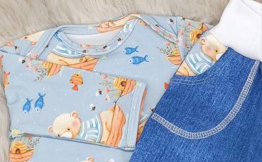 Handmade Pulli , Hose und Mütze gr.56 Bär angeln