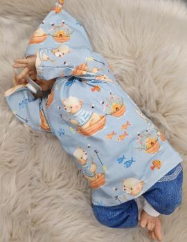 Preview: Handmade Pulli , Hose und Mütze gr.56 Bär angeln