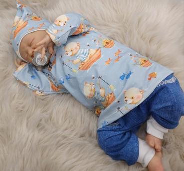 Preview: Handmade Pulli , Hose und Mütze gr.56 Bär angeln