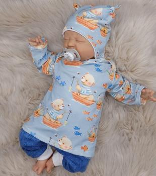 Handmade Pulli , Hose und Mütze gr.56 Bär angeln