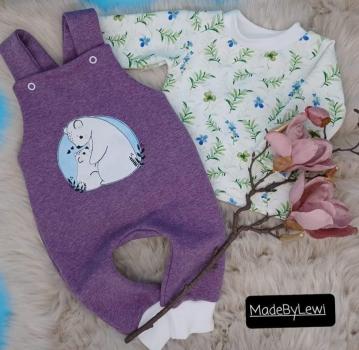 Handmade Latzhose mit Pulli gr.56/62 Eisbär Blumen