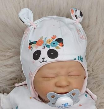 Preview: Handmade Set gr.56 Strampler und Mütze Pandabär Blumen