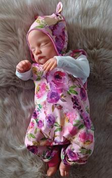 Preview: Handmade Strampler mit Mütze gr.56 Rosen pink Herzchen