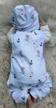 Handmade Strampler mit Beanie gr.56 Bär Boot maritim