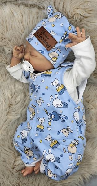 Handmade Strampler mit Mütze gr.56 Teddy Hasen