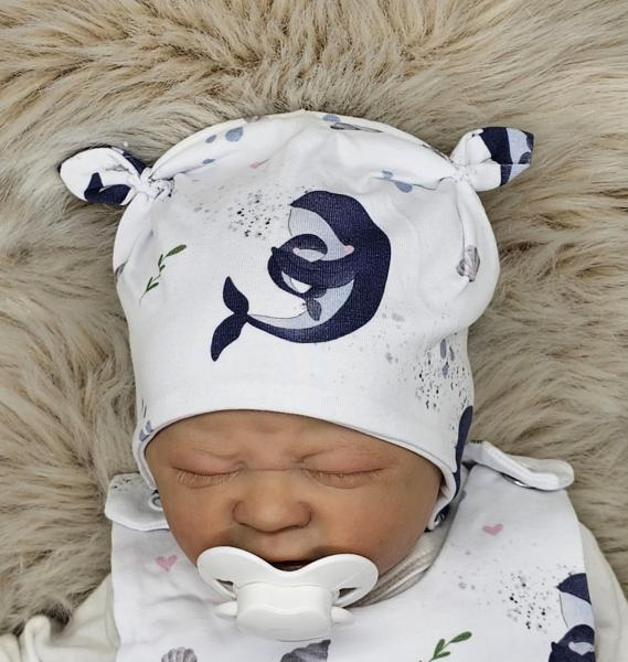 Handmade Strampler mit Mütze gr.56 Walfamilie