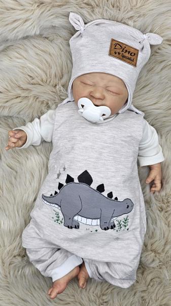 Handmade Strampler mit Mütze gr.56 Dino Stickbild