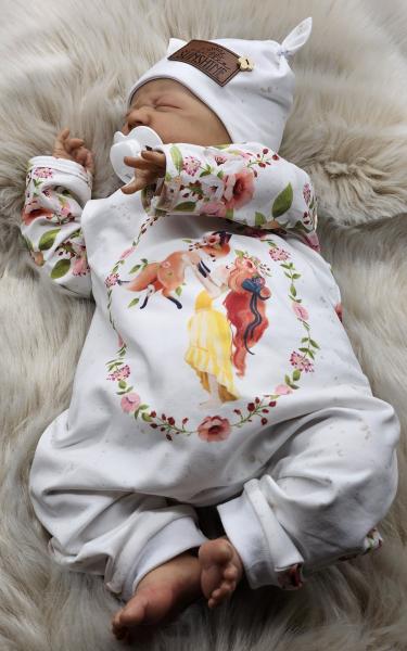 Handmade Strampler, Pulli und Mütze gr.56 Fuchs Blumen