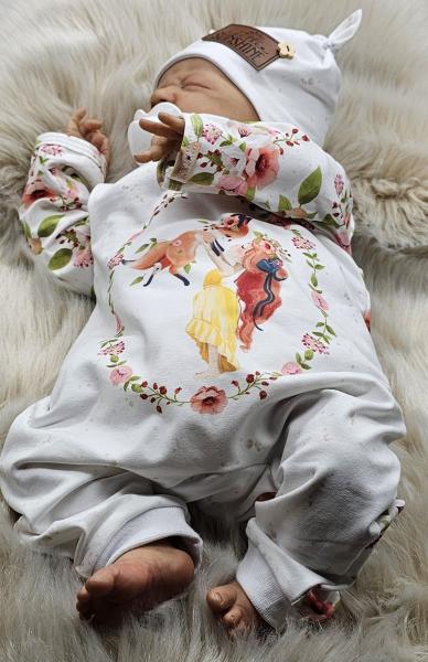 Handmade Strampler, Pulli und Mütze gr.56 Fuchs Blumen