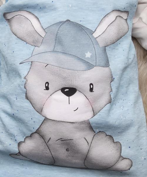 Handmade Strampler gr.56 mit passender Öhrchenmütze Hase hellblau