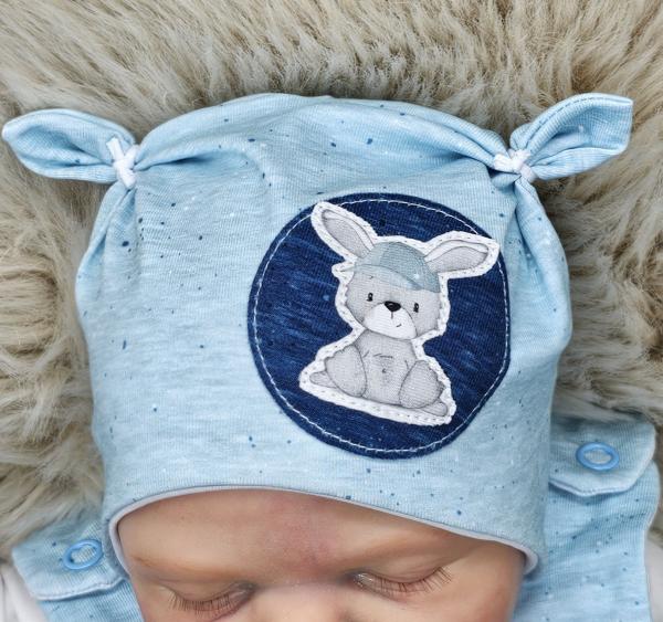Handmade Strampler gr.56 mit passender Öhrchenmütze Hase hellblau
