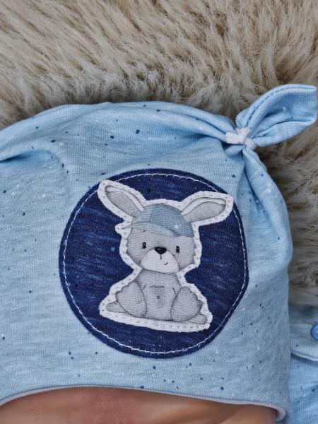 Handmade Strampler gr.56 mit passender Öhrchenmütze Hase hellblau