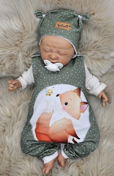 Handmade Strampler mit Mütze gr.56 Fuchs Biene