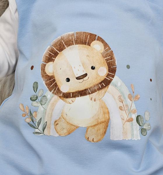 Handmade Strampler mit Mütze gr 56 hellblau Löwe