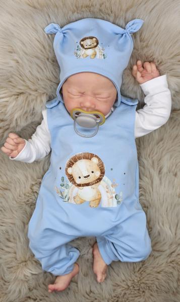 Handmade Strampler mit Mütze gr 56 hellblau Löwe