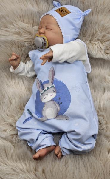 Handmade Strampler mit Mütze gr.56 Hase