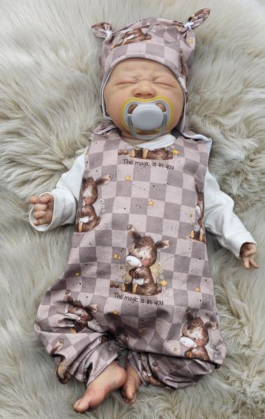 Handmade Strampler und Mütze gr. 56 Esel