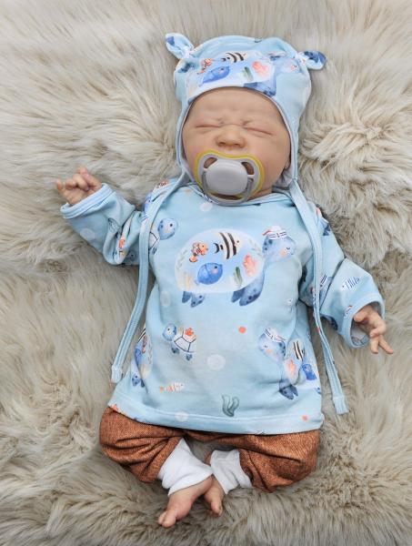 Handmade Pulli, Hose und Mütze gr 56 Schildkröte Fische