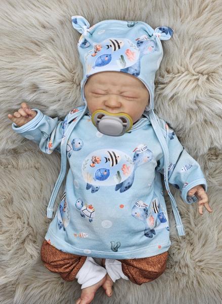 Handmade Pulli, Hose und Mütze gr 56 Schildkröte Fische