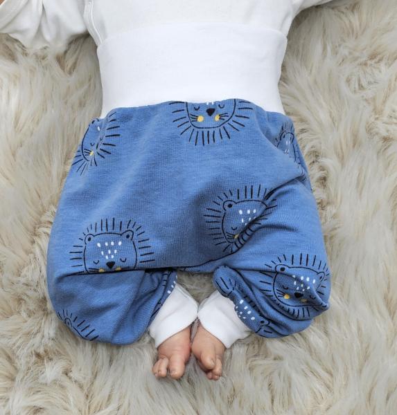 Handmade Hose blau mit Löwen gr.50, 68 & 80