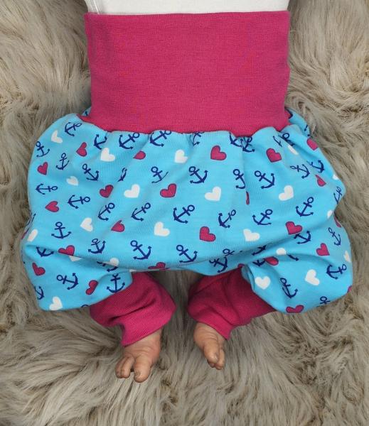 Handmade Pumphose gr. 62/68 maritim Anker Herzchen