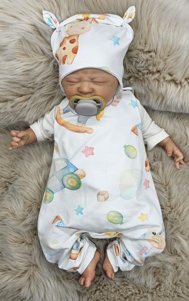 Handmade Strampler mit Mütze gr.56 Esel Auto