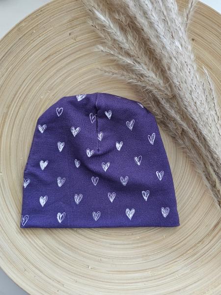 Handmade Mütze lila Herzchen