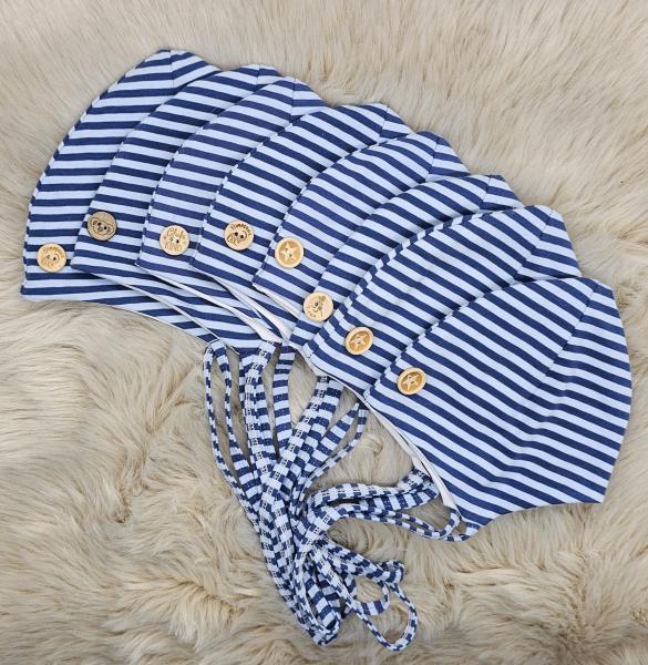 Handmade dunkelblau hellblau gestreift Kopfumfang 34/35 bis 48/49