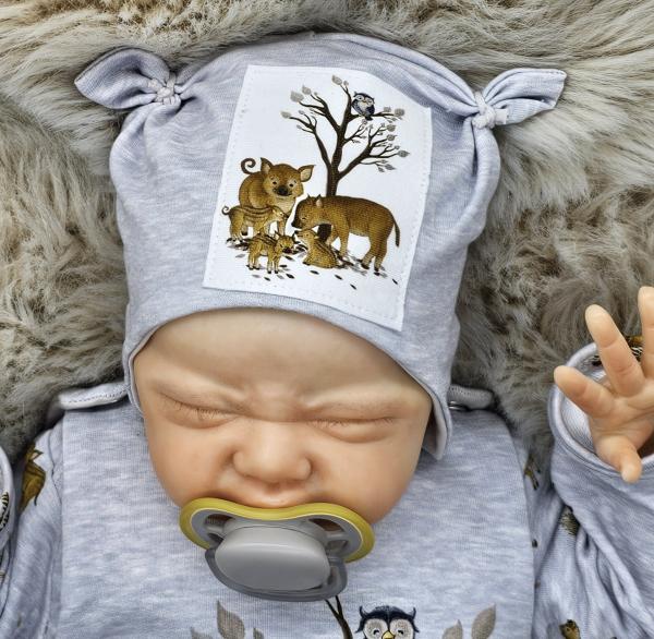 Handmade Pulli, Strampler und Mütze gr.56 Wildschweine