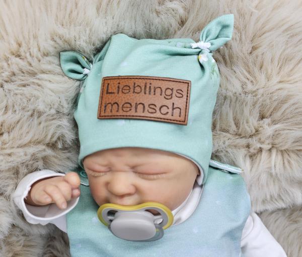 Handmade Strampler mit Öhrchenmütze gr.56 Katze