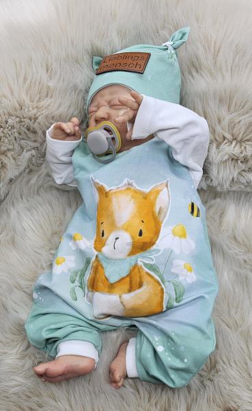 Handmade Strampler mit Öhrchenmütze gr.56 Katze