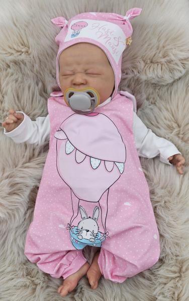 Handmade Strampler & Mütze gr.56 Hase im Heißluftballon