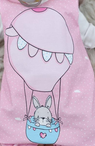 Handmade Strampler & Mütze gr.56 Hase im Heißluftballon