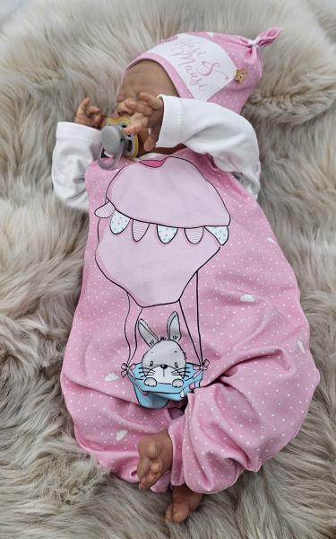 Handmade Strampler & Mütze gr.56 Hase im Heißluftballon